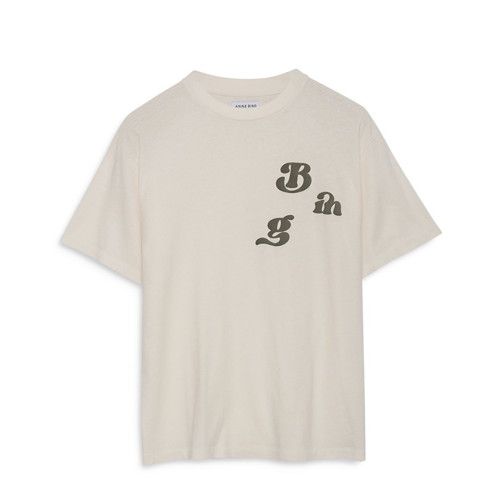 Anine Bing White Tee with Green Graphic